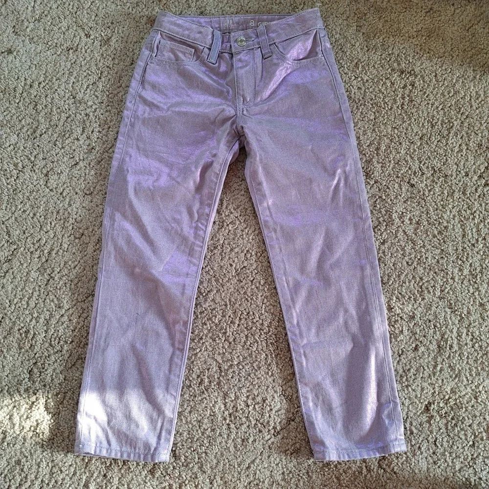 Gap Girlfriend Jeans Purple Sparkle Glitter Metallic Shimmer Pants Girls 8
